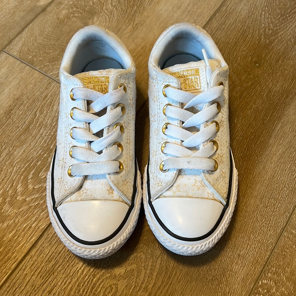 Girl white and gold converse, size 12.5
